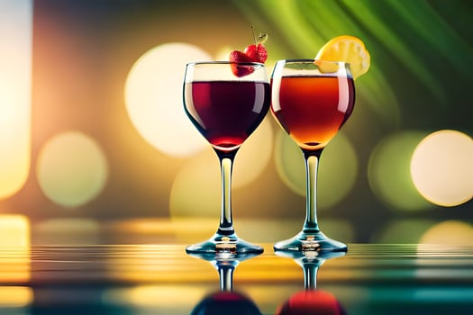 two glasses of wine with a slice of lemon. AI-Generated photo