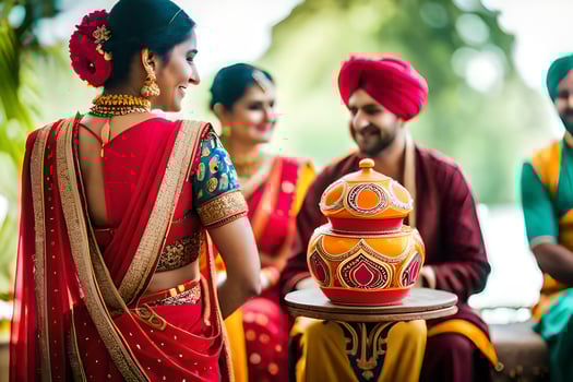 indian wedding ceremony with bride and groom. AI-Generated photo