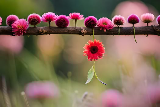 a group of pink flowers are hanging from a branch. AI-Generated photo