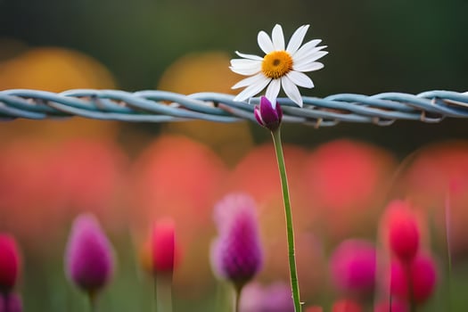 a single flower is sitting on a barbed wire fence. AI-Generated photo