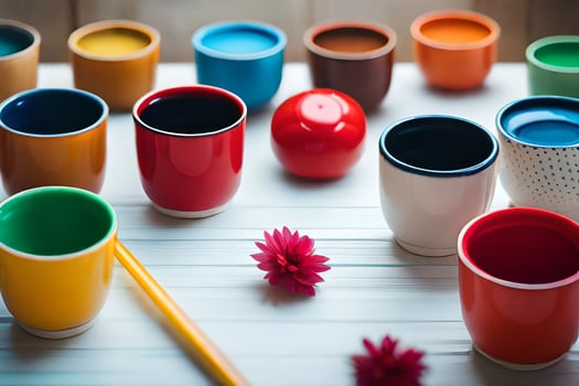 colorful cups and pencils on a table. AI-Generated photo