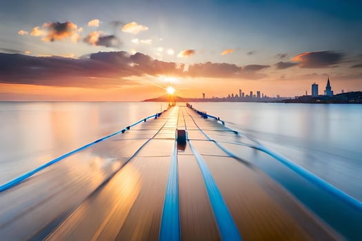 a long exposure photograph of a boat in the water. AI-Generated photo