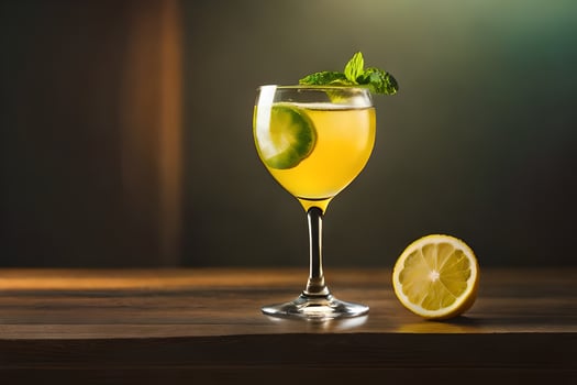 a glass of lemonade with a slice of lime. AI-Generated photo