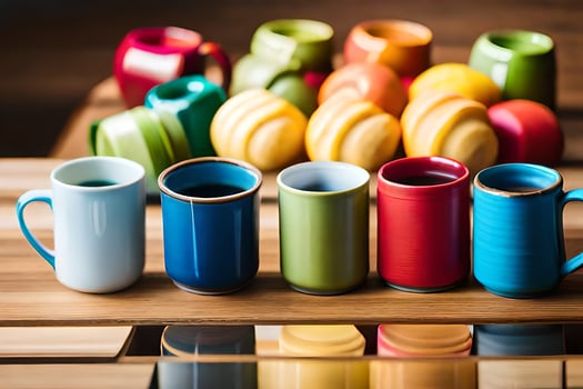 colorful coffee cups on a table. AI-Generated photo