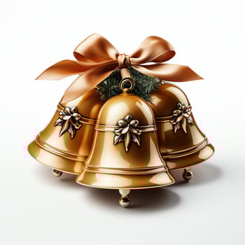 Decorative christmas ornament with christmas golden bells or jingle bells. Christmas decoration concept by AI Generated photo