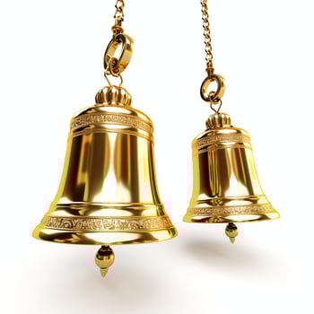 Decorative christmas ornament with christmas golden bells or jingle bells. Christmas decoration concept by AI Generated photo