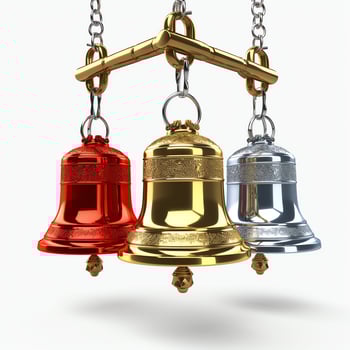 Decorative christmas ornament with christmas golden bells or jingle bells. Christmas decoration concept by AI Generated photo