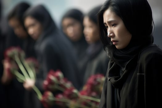 Asian woman in mourning at a funeral, shallow depth of field.Funeral Concept AI generated photo