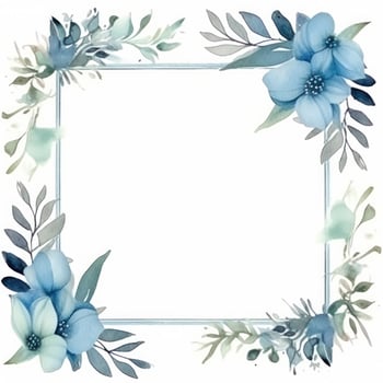 Winter foliage with watercolor splashes and a wooden frame photo