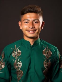 Smiling young man of Mexican descent against neutral background AI Generative photo