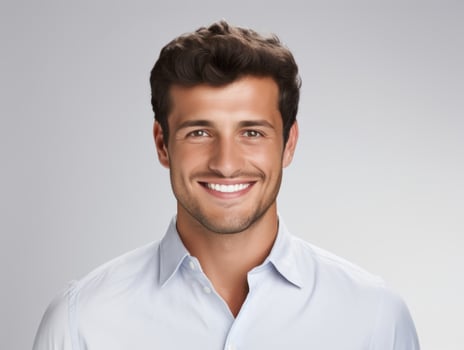 Smiling young man of Mexican descent against neutral background AI Generative photo
