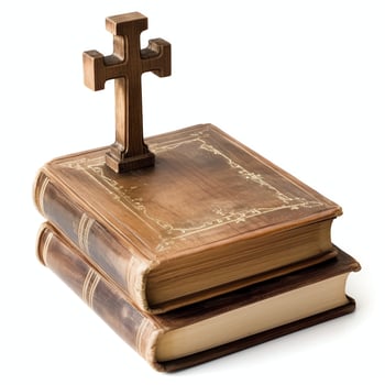 Close up of a holy bible and christian cross on wooden table. Happy good friday or religion concept by AI Generated photo
