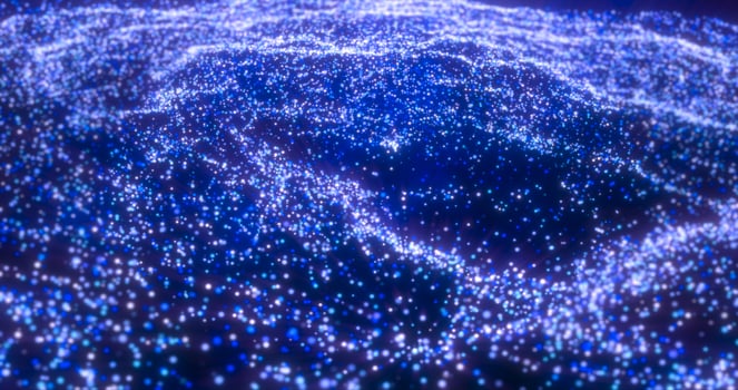 Blue waves from energy particles magical glowing high tech futuristic light dots abstract background photo