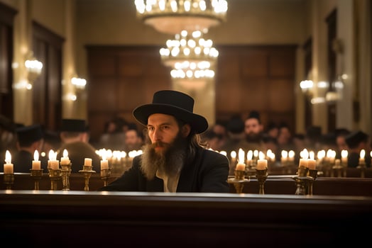 Orthodox Jew reads prayers in the temple. Neural network AI generated photo