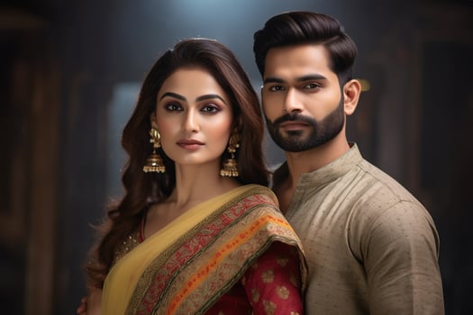A picture of indian men and women in traditional indian clothing, ai generative photo