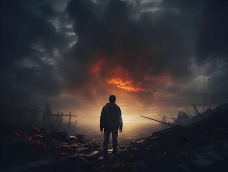 Silhouette against a dramatic sky dark and ominous. High quality. AI Generative photo