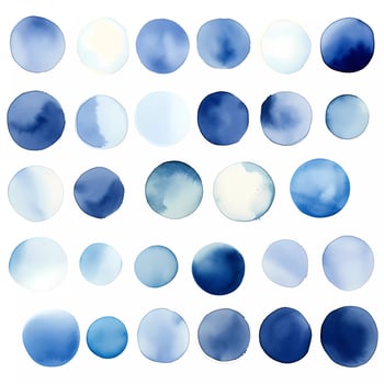 AI Generated Collection of hand drawn shapes with blue watercolor drawings, splotches, abstract design elements photo