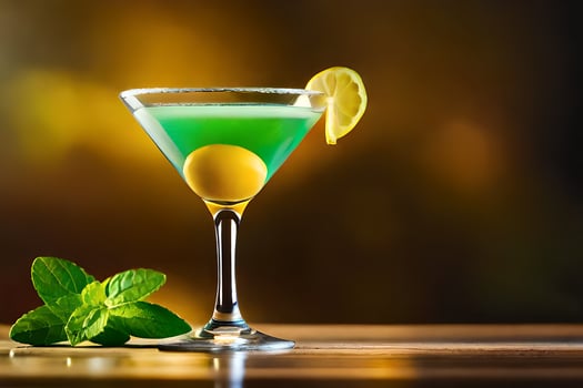 a green cocktail with a lemon and mint. AI-Generated photo