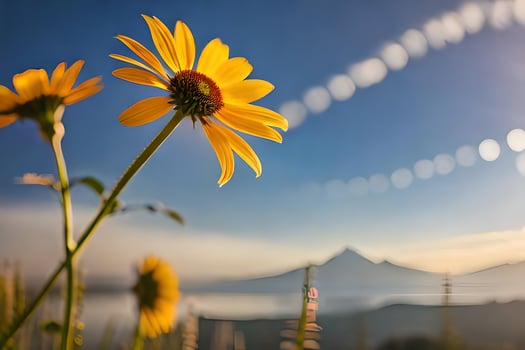 sunflower in the foreground with mountains in the background. AI-Generated photo
