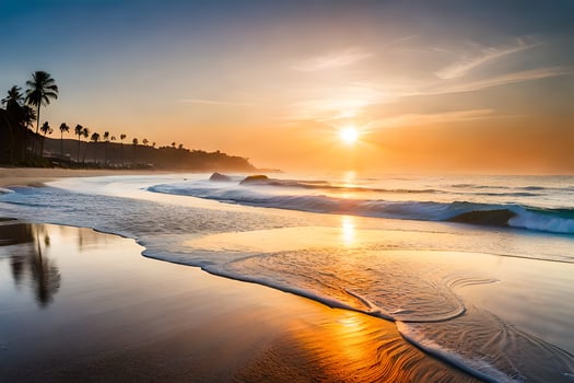 the sun sets on the beach in sri lanka. AI-Generated photo