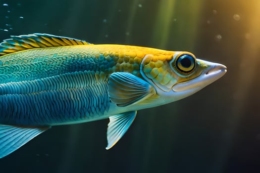 a fish swimming in the water with sunlight shining. AI-Generated photo