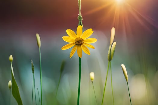 a single yellow flower stands out in the grass. AI-Generated photo