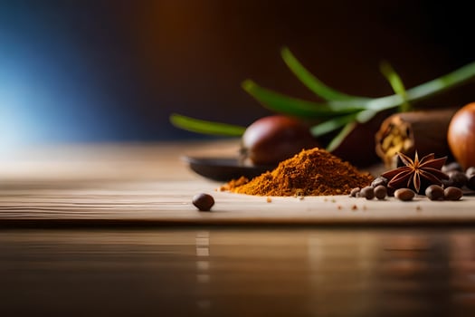 spices and spices on a wooden table. AI-Generated photo