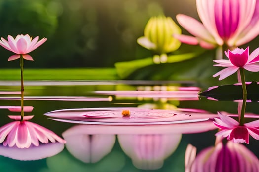 pink lotus flowers in water with reflection. AI-Generated photo