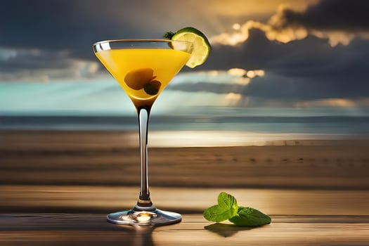 cocktail on the beach, sunset, sunset, sunset, sunset, sunset, sunset, sunset. AI-Generated photo