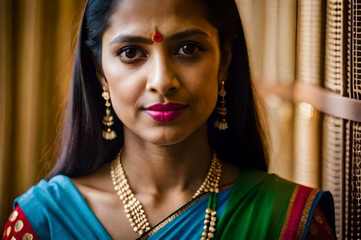 a woman in a sari with gold jewelry. AI-Generated photo