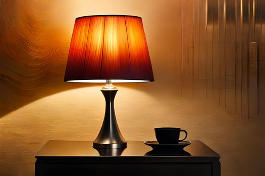 a table lamp with a red shade on it. AI-Generated photo