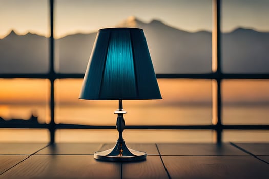 a lamp on a table in front of a window. AI-Generated photo