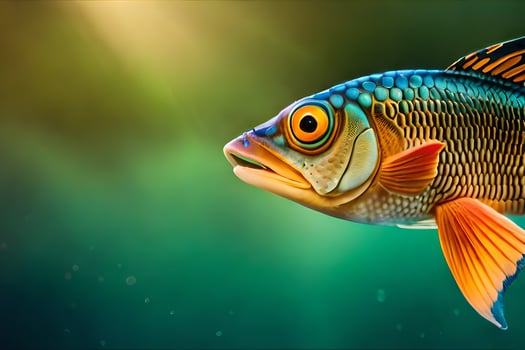 a fish with bright orange eyes and a long tail. AI-Generated photo