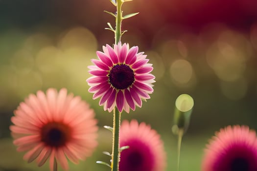 pink flowers in the sun with a blurry background. AI-Generated photo