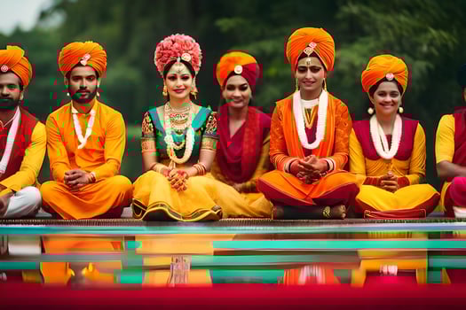 a group of people in colorful turbans. AI-Generated photo