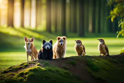 photo wallpaper animals, the forest, the sun, the animals, the animals, the animals,. AI-Generated
