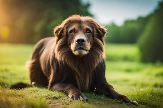 a large brown dog laying in the grass. AI-Generated photo