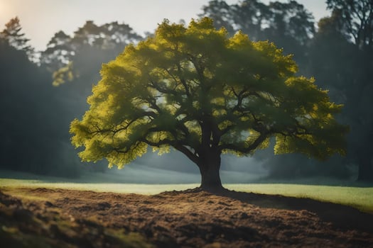 a lone tree in the middle of a field. AI-Generated photo