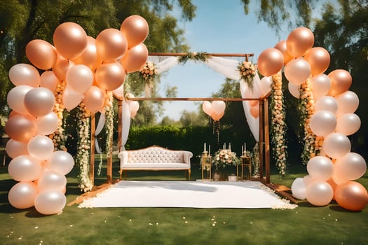 a wedding ceremony with balloons and white and gold decorations. AI-Generated photo