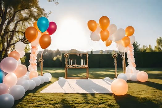 balloon arch for outdoor wedding ceremony. AI-Generated photo