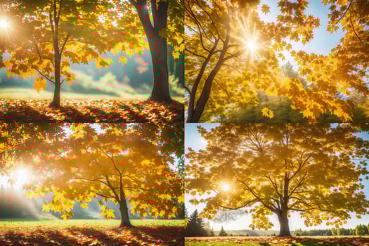 four different images of trees in autumn. AI-Generated photo