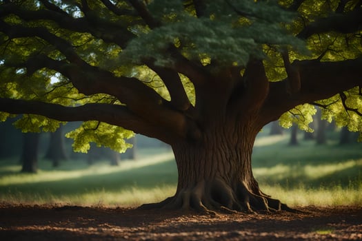 a large tree in the middle of a field. AI-Generated photo