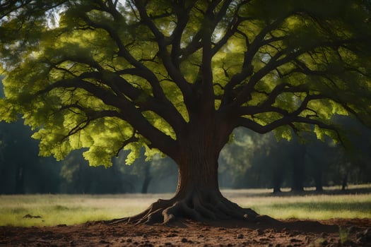 a large tree with roots in the dirt. AI-Generated photo