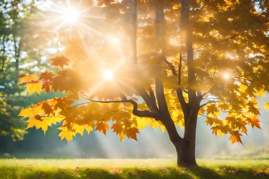 autumn tree with sun shining through leaves. AI-Generated photo