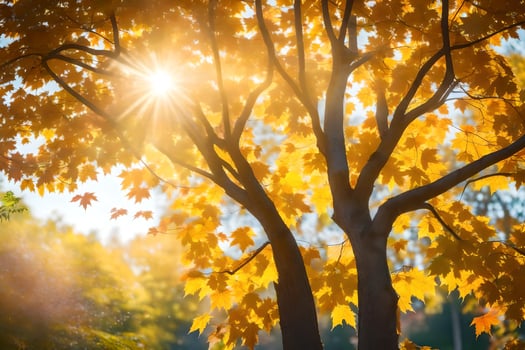 the sun shines through the leaves of a tree. AI-Generated photo
