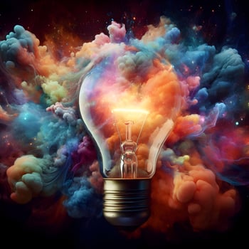 Etherial Symphony, A Kaleidoscope of Imaginary Beauty Unveiled in Colored Smoke and Light within the Bulb of Abstract Art. AI Generated photo