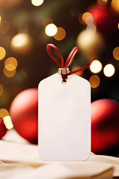 Modern Gift Tag for Christmas Holiday Mockup on blur light  background AI Generated photo