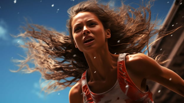 Beautiful young woman athlete running with hair flying photo