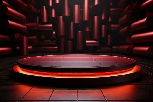 Ai Generated photo red light round podium and black background for mock up realistic image