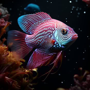 a black and white discus fish swimming in an aquarium AI Generative photo